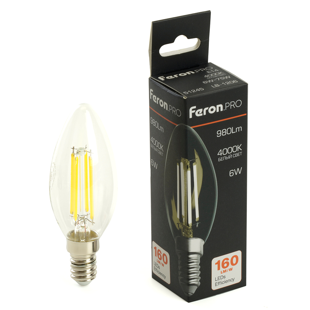 Лампа светодиодная Feron.PRO LB-1206 Свеча E14 960LM 6W 175-265V 2700K