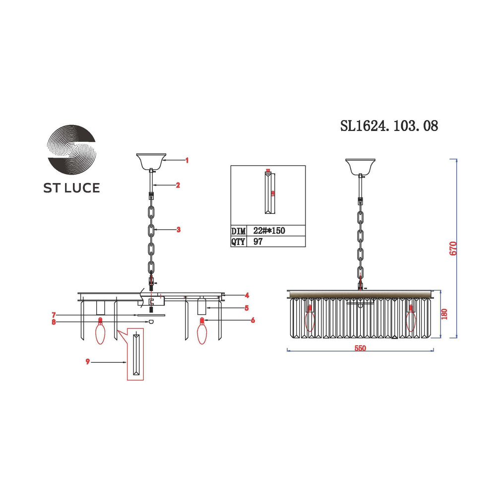 SL1624.103.08 Люстра подвесная ST-Luce Хром/Прозрачный E14 8*40W