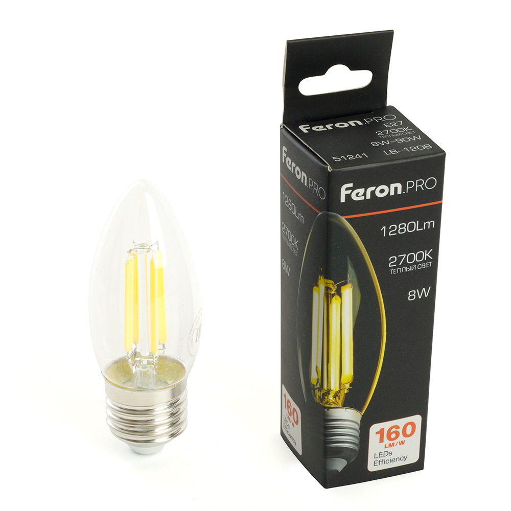 Лампа светодиодная Feron.PRO LB-1208 Свеча E27 1280LM 8W 175-265V 2700K