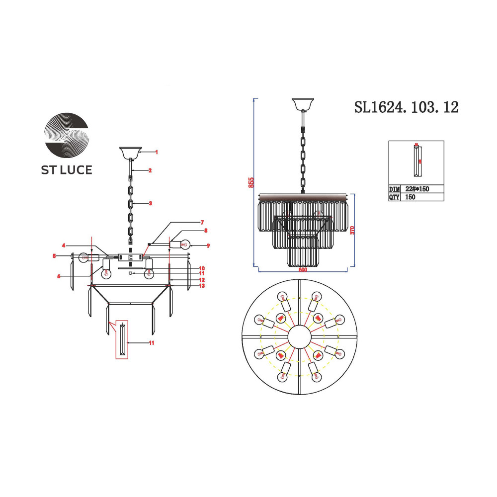 SL1624.103.12 Люстра подвесная ST-Luce Хром/Прозрачный E14 12*40W