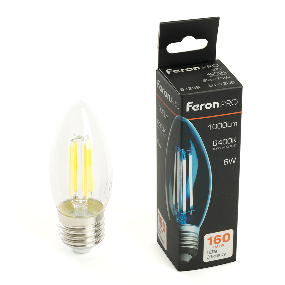 Лампа светодиодная Feron.PRO LB-1206 Свеча E27 1000LM 6W 175-265V 6400K