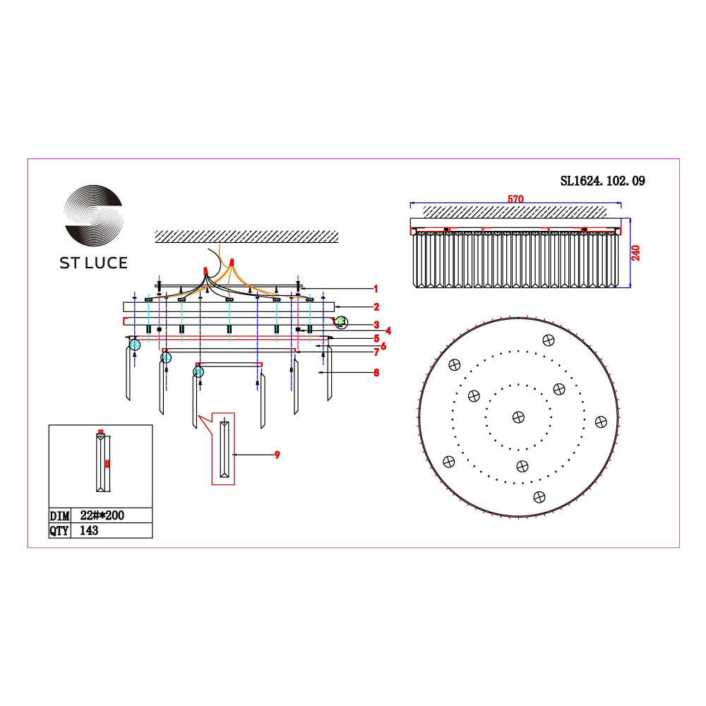 SL1624.102.09 Люстра потолочная ST-Luce Хром/Прозрачный E14 9*40W