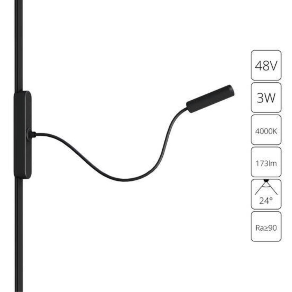 A6162PL-1BK СВЕТИЛЬНИК НАСТЕННЫЙ RAPID 48В 3Вт 4000К 90+ 24°