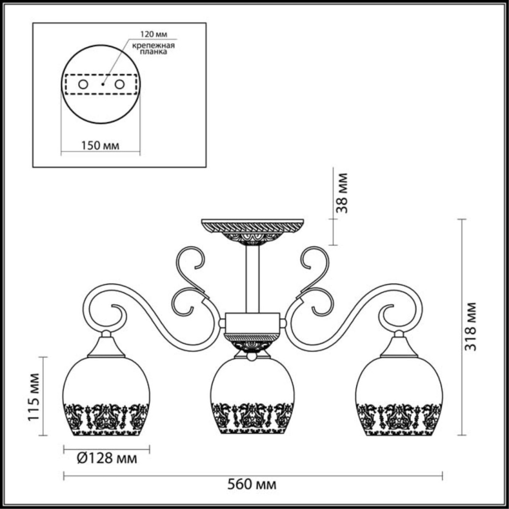 3505/3C COMFI LN18 216 белый, золотая патина Люстра потолочная E27 3*60W 220V BIANCOPA