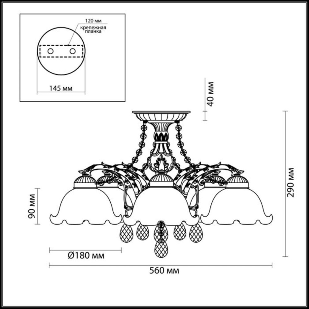 3126/5C COMFI LN16 000 белый с золотой патиной Люстра потолочная E27 5*60W 220V CASETTA