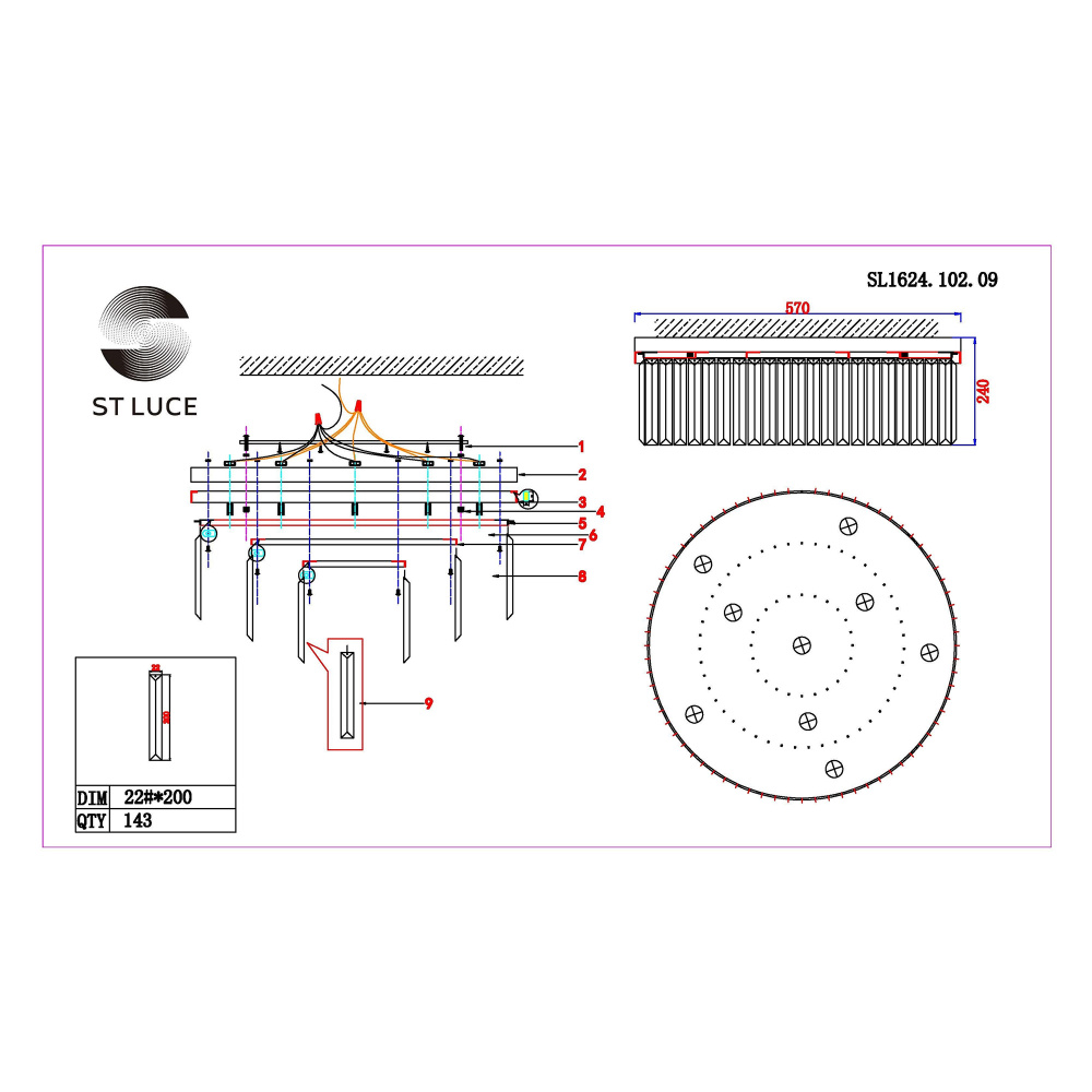 SL1624.102.09 Люстра потолочная ST-Luce Хром/Прозрачный E14 9*40W
