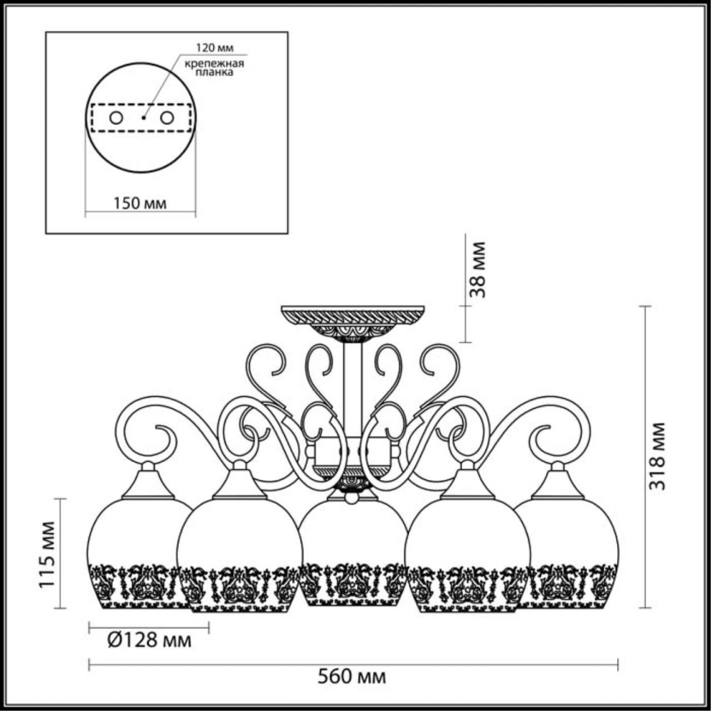 3505/5C COMFI LN18 216 белый, золотая патина Люстра потолочная E27 5*60W 220V BIANCOPA